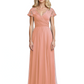 Mother of the Bride Dress Cap Sleeves and V-Neckline with Embroidered Lace Shoulders