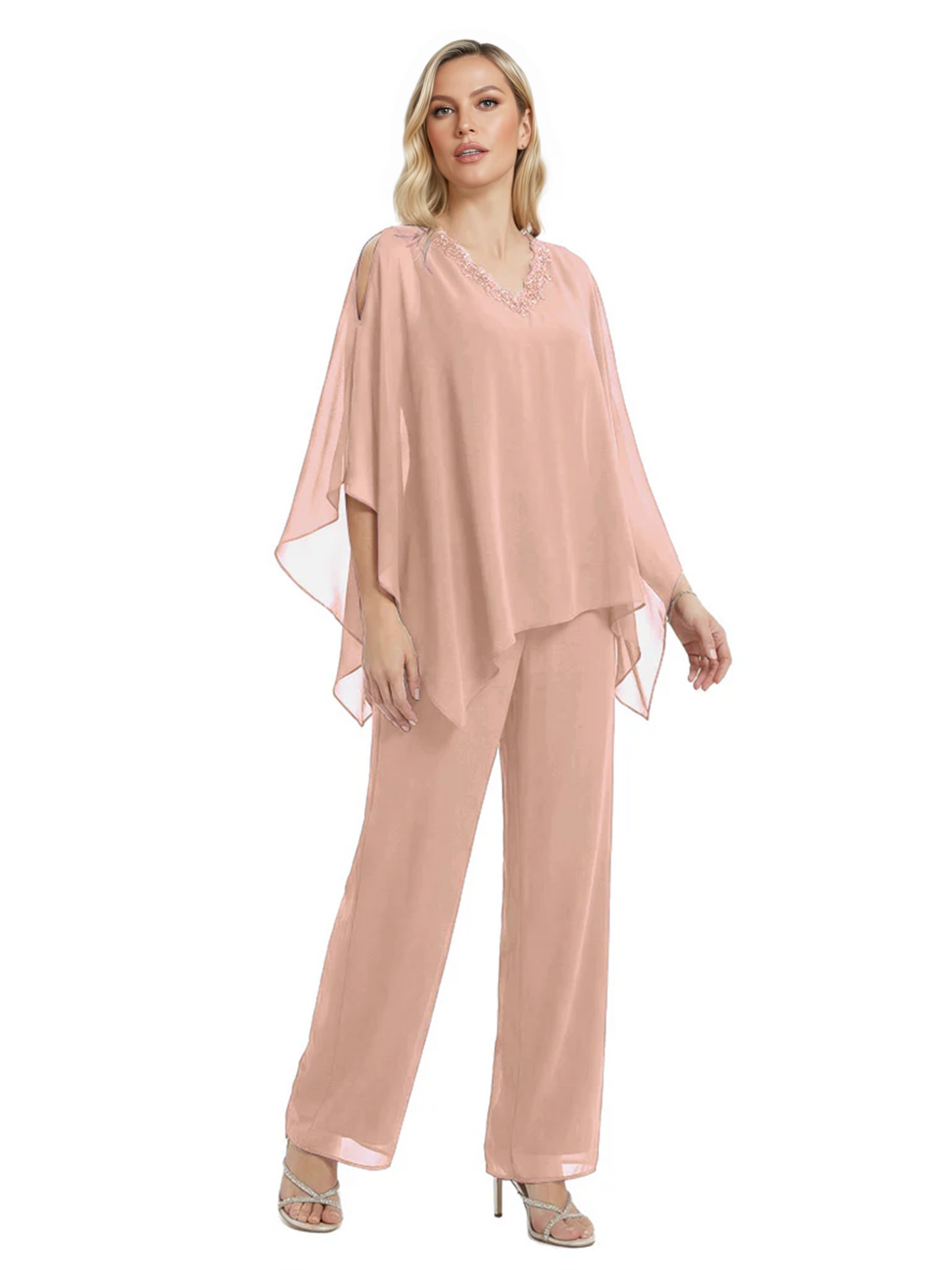 V-Neck Chiffon Mother of the Brides Dresses Plus Size Jacket Suits Wedding