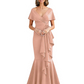 Satin Mother of the Bride Dress with Cascading Ruffles and Mermaid Tail V-Neck