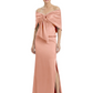 Formal Floor-Length Mother of the Bride Gown Satin Maxi Dress with Bow Neckline