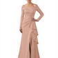 Elegant Mother of the Groom Dress Cascading Ruffle Satin Gown with High Slit Long Sleeves