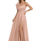 Elegant Mother of the Groom Dress A-Line Satin Formal Gown with High Slit Ruched Bodice