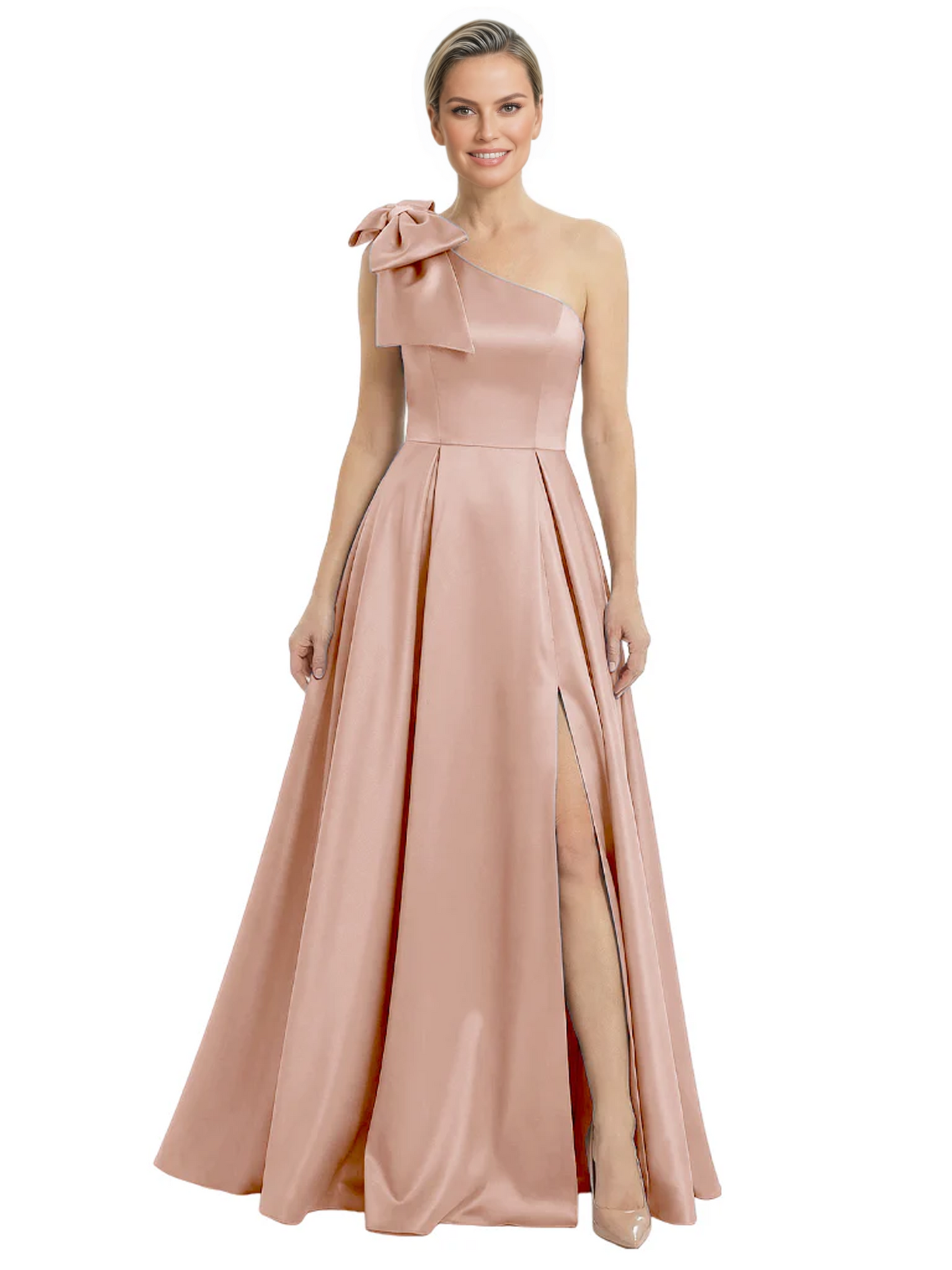 Luxury Bow Black Formal Dress One-Shoulder A-Line Gowns with Sexy Side Slit 2026