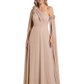 One Shoulder Mother of the Bride Dress Asymmetrical Cape Sleeve Gown with Floral