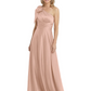 One-Shoulder Mother of the Bride Dress Satin Gown with Bow Ruched Empire Waist