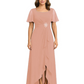 Formal High-Low Mother of the Bride Gown Sleeved Chiffon Maxi Dress Ruched Waist