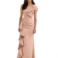 Elegant Mother of Bride Dress Formal Gowns Mermaid Ruffle Floor Length Asymmetric Neckline