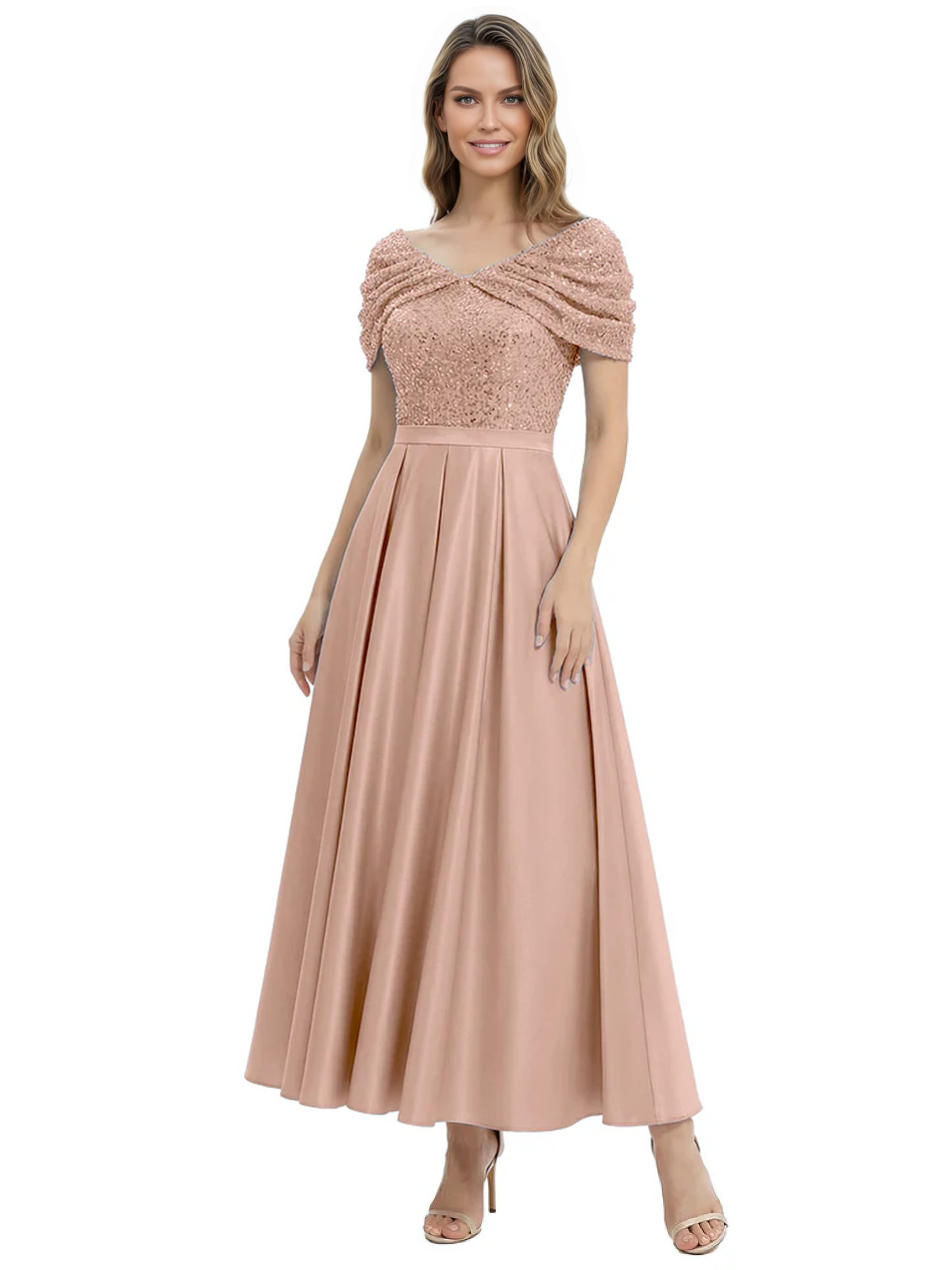 Luxury Formal Dress Sparkling Sequin Top Mother of Bride Dress Silk Satin A-Line Gowns