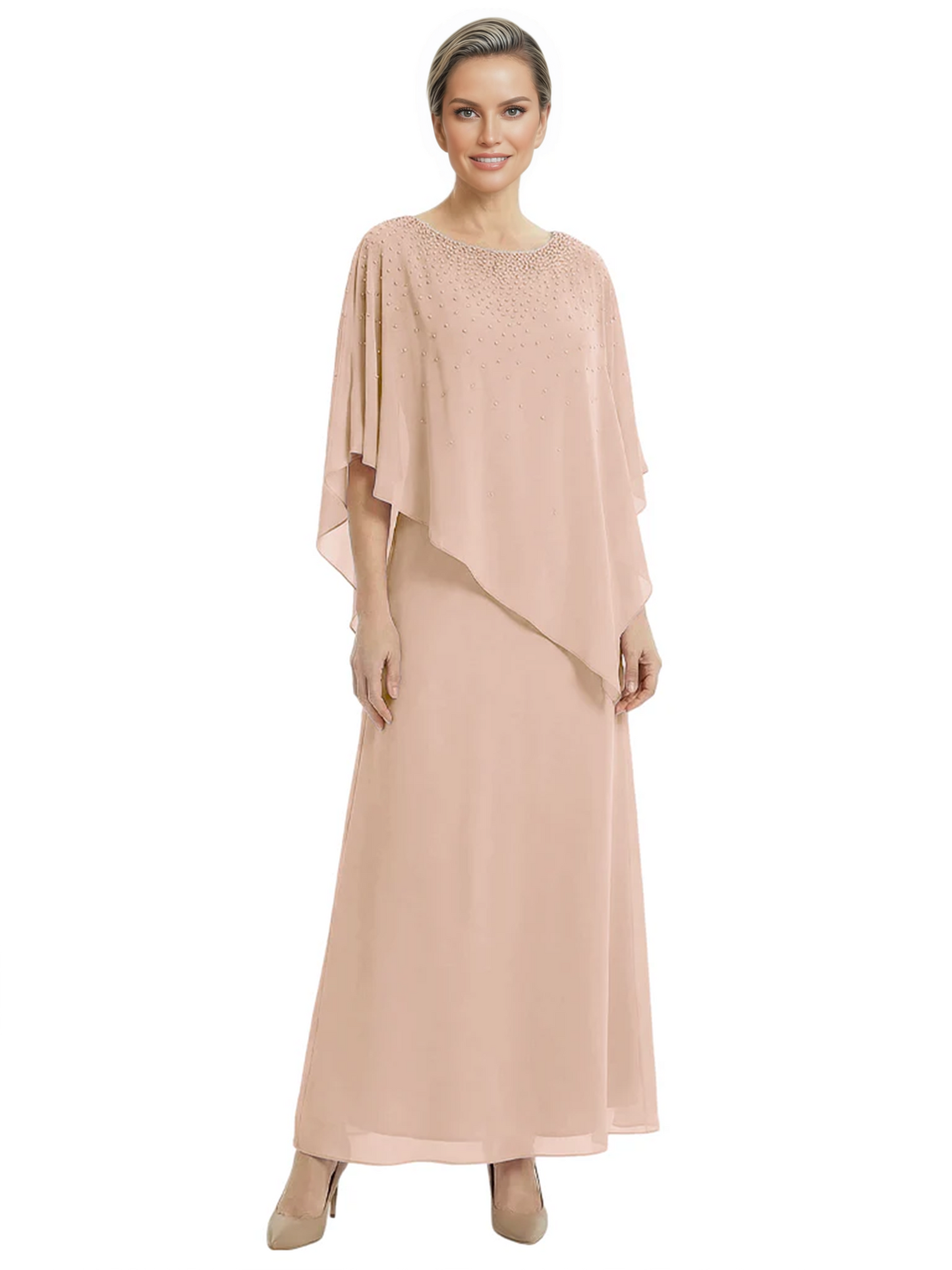 Elegant Mother of Bride Dresses Evening Gowns Trending 2026 Styles with Asymmetric Cape