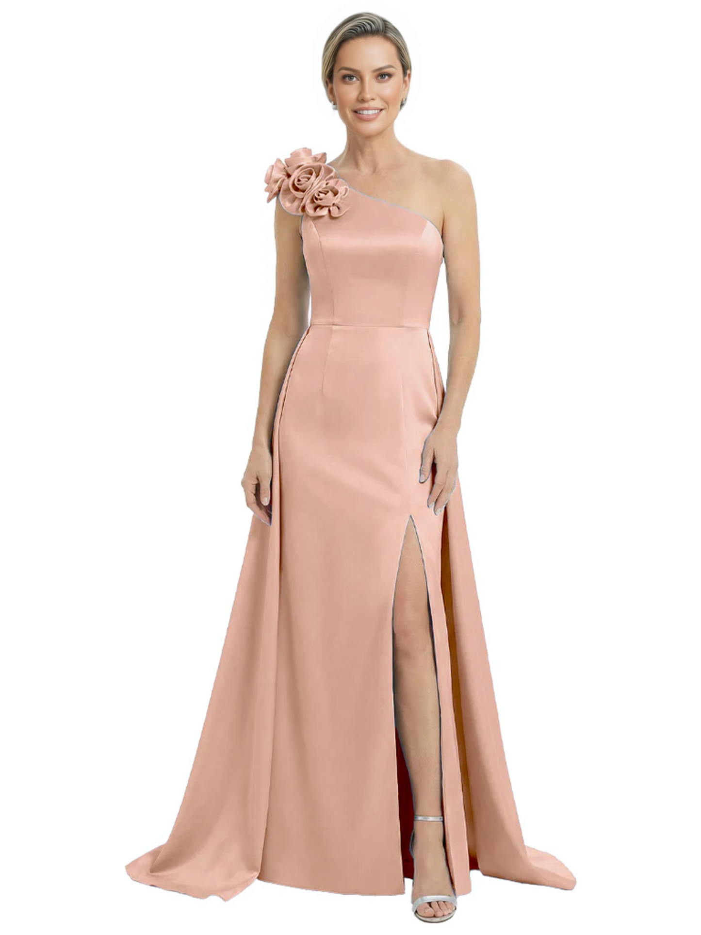 One Shoulder Mother of the Bride Dress with 3D Floral Detail Formal Dress A-Line Gowns with Slit