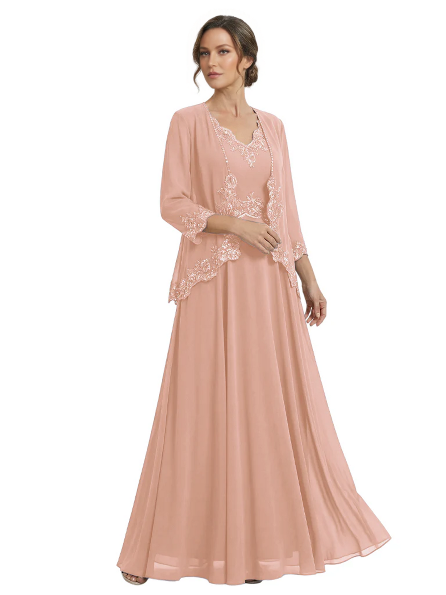 Plus Size A-line Chiffon 3/4 Sleeves Mother of the Brides Dresses Long Jacket Dress
