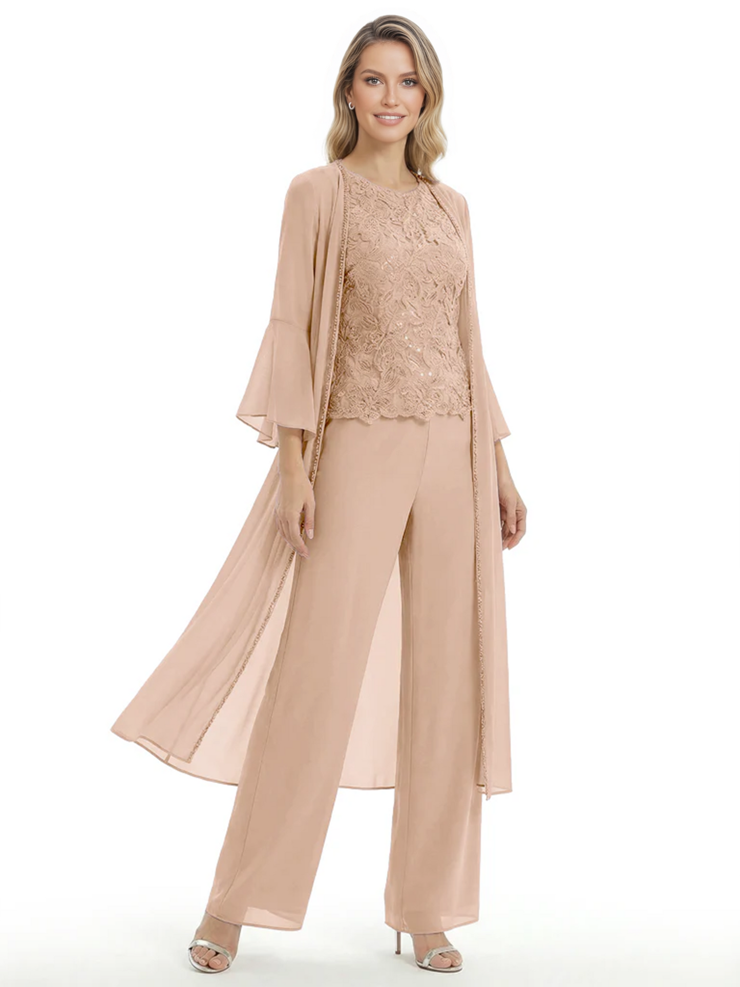 Elegant Pink 3-Piece Pant Set Trending 2026 Styles with Lace Wide-Leg Pants