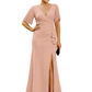 Elegant Evening Gown Trending V-Neck & Ruffle Detail Mother of Bride Outfits Slit