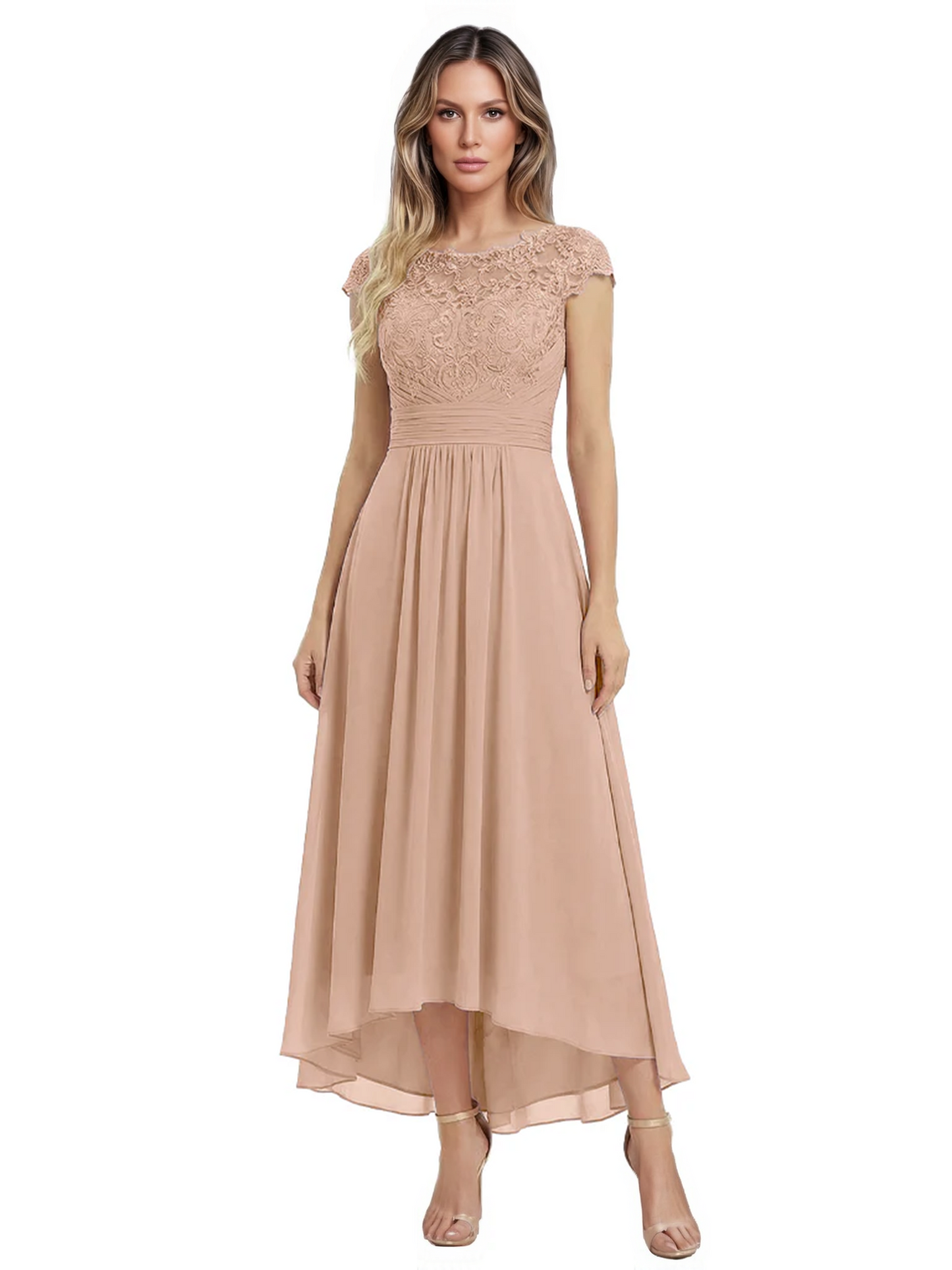 Elegant Evening Gown Trending 2026 Styles with Cap Sleeves High-Low Skirt