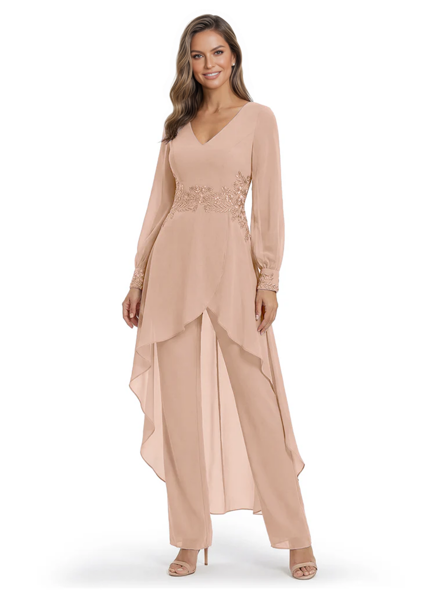 Luxury Black Formal Trousers Set High-Low Chiffon Top with Sparkling Beaded Detail