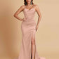 Sexy Spaghetti Straps V Neck Soft Satin Side Slit Floor-Length Mermaid Bridesmaid Dresses