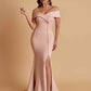 Elegant Soft Satin Mermaid Off Shoulder Side Slit Floor-Length Bridesmaid Dresses