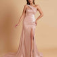 Elegant Soft Satin Sweetheart One Shoulder Side-Slit Mermaid Bridesmaid Dresses