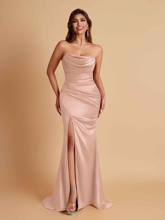 Sexy Soft Satin Mermaid Side Slit Floor-Length Mermaid Bridesmaid Dresses