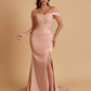 Elegant Soft Satin Mermaid Off Shoulder Side Slit Floor-Length Mermaid Bridesmaid Dresses