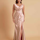 Elegant V Neck Soft Satin Side Slit Floor-Length Mermaid Bridesmaid Dresses