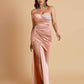 Sexy Soft Satin Mermaid One Shoulder Side Slit Floor-Length Mermaid Bridesmaid Dresses