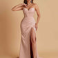 Elegant Soft Satin Mermaid V-neck Side Slit Floor-Length Bridesmaid Dresses Online