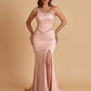 Sexy Soft Satin Mermaid One Shoulder Side Slit Beading Floor-Length Bridesmaid Dresses Online