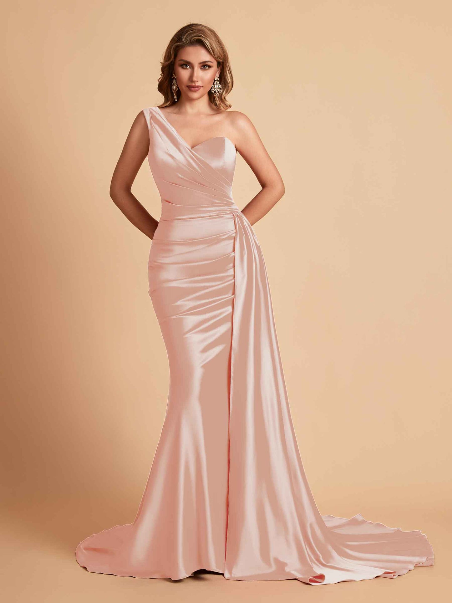 Sexy Satin Mermaid One Shoulder Maxi Long Bridesmaid Dresses Online
