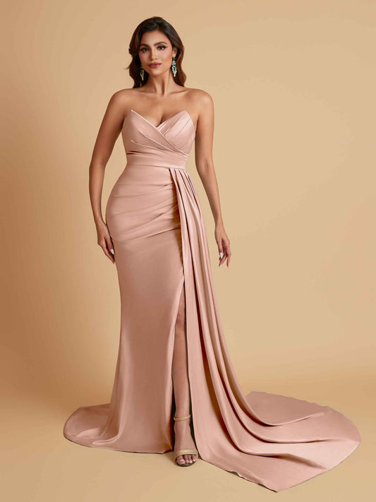 Sexy Soft Satin Mermaid V-neck Floor-Length Mermaid Bridesmaid Dresses