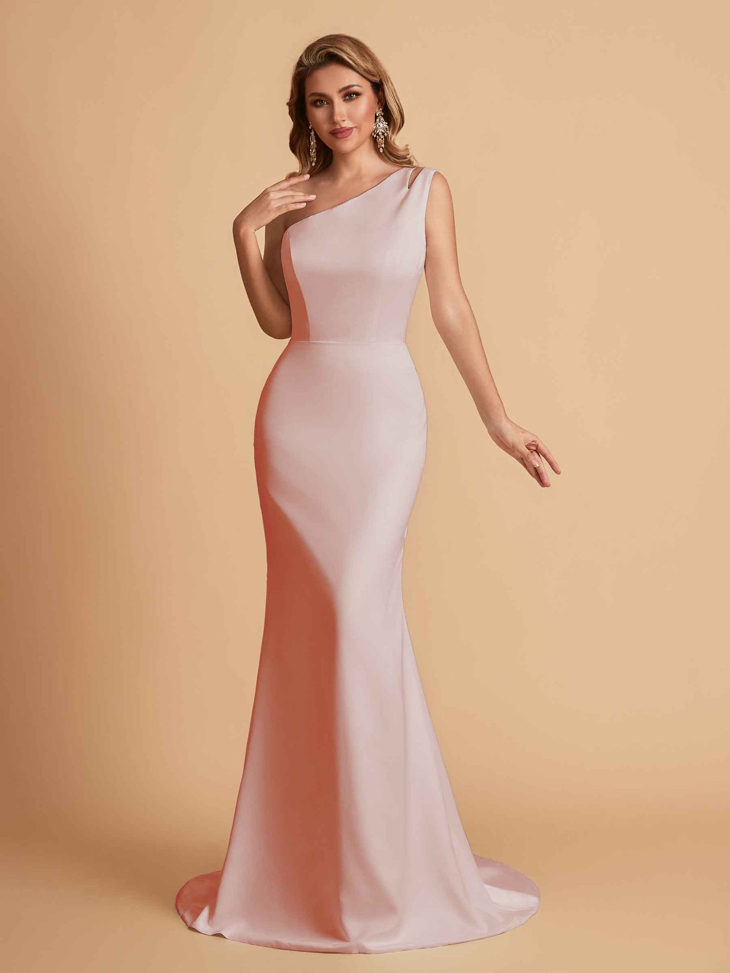 Elegant Satin One Shoulder Mermaid Side Slit Floor Length Bridesmaid Dresses