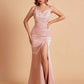 Sexy Satin V-neck Side Slit Mermaid Floor Length Bridesmaid Dresses