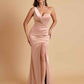 Gorgeous One Shoulder Soft Satin Side Slit Floor-Length Mermaid Bridesmaid Dresses