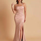Sexy Soft Satin Mermaid Spaghetti Straps Side Slit Floor-Length Bridesmaid Dresses