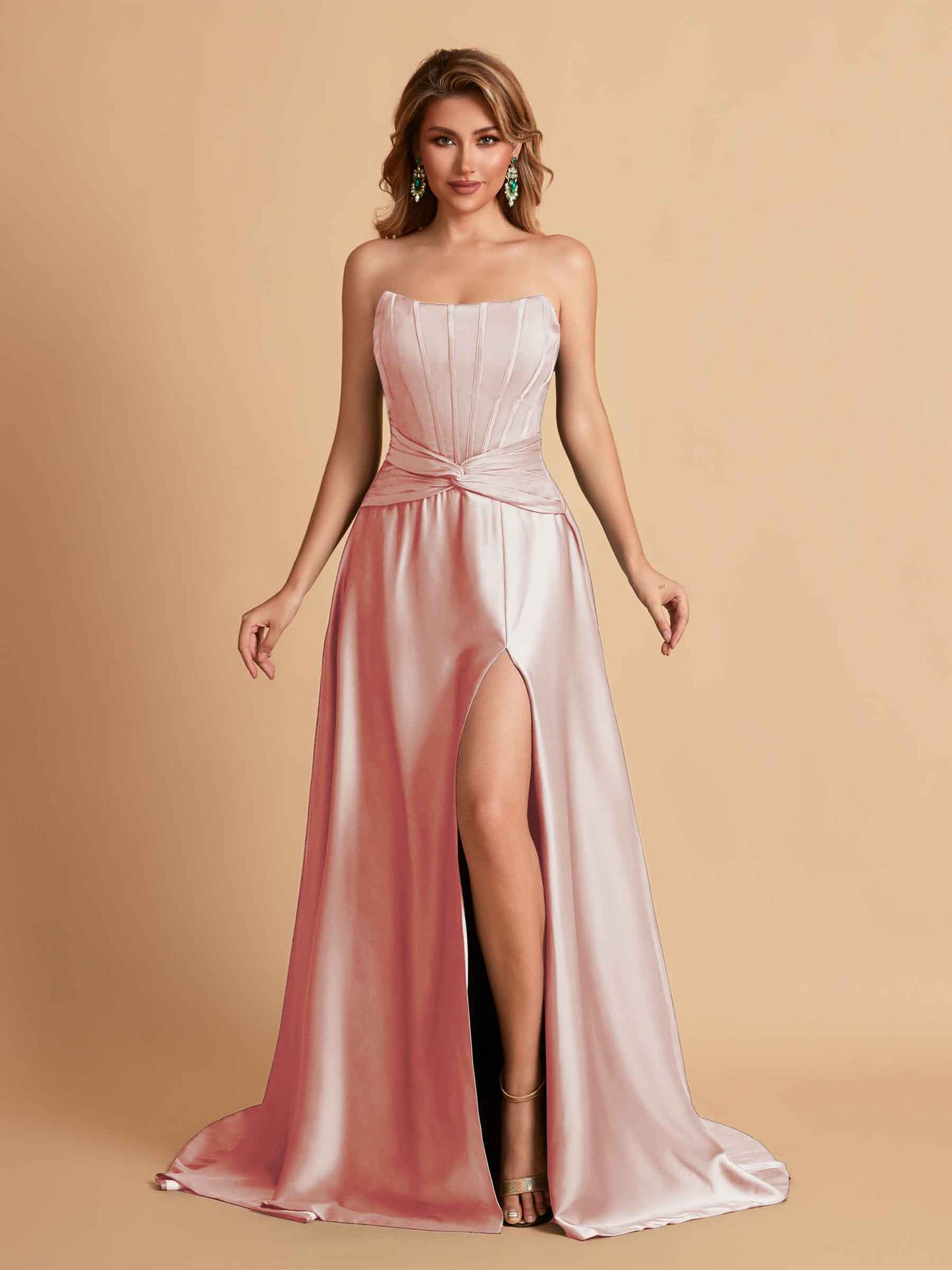 Elegant Satin Sweetheart A-Line Side Slit Floor Length Bridesmaid Dresses