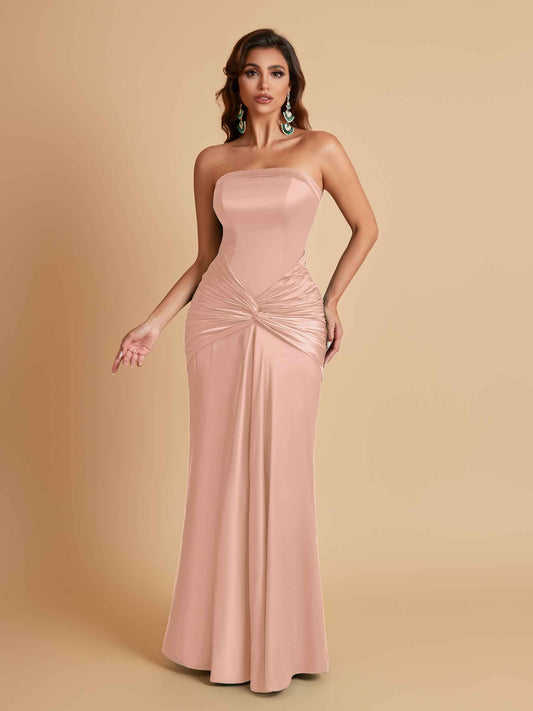 Sexy Soft Satin Mermaid Strapless Floor-Length Mermaid Bridesmaid Dresses