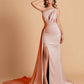 Rose Gold Mismatched Sexy Satin Trendy Long Wedding Guest Dresses