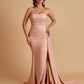 Simple Soft Satin Mermaid Strapless Floor-Length Mermaid Bridesmaid Dresses