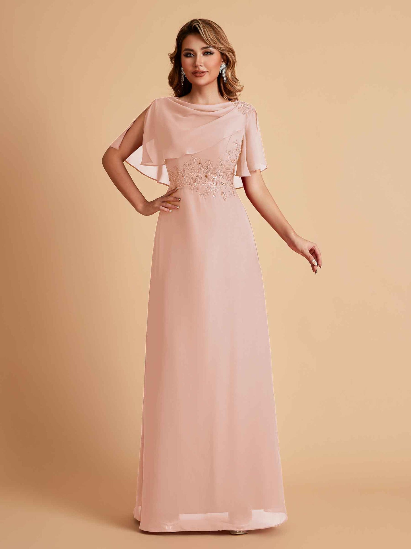 Elegant A-Line Chiffon Half Sleeves Jewel Mother of the Brides Dresses Online