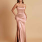Elegant Soft Satin Strapless Split Side Mermaid Bridesmaid Dresses