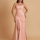 Sexy Soft Satin Mermaid Spaghetti Straps Side Slit Floor-Length Bridesmaid Dresses