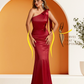 Sexy Satin One Shoulder Bridesmaid Dresses Long Zipper Side Floor Length Sheath