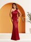 Sexy Satin One Shoulder Bridesmaid Dresses Long Zipper Side Floor Length Sheath