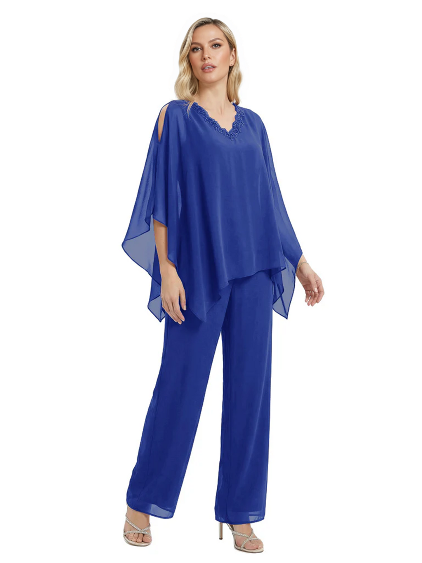 V-Neck Chiffon Mother of the Brides Dresses Plus Size Jacket Suits Wedding