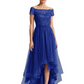 Formal High-Low Mother of the Bride Gown Short Sleeve Lace Maxi Dress with Tiered Skirt
