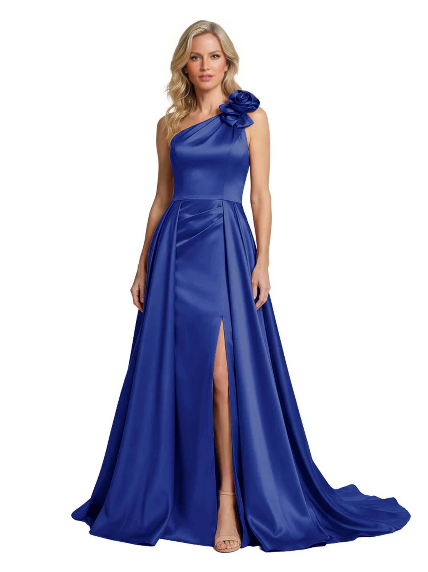 One Shoulder Sleeveless Mother of the Brides Dresses Floor Length Slit With Train