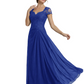 Long A-line Chiffon Short Sleeves Mother of the Brides Dresses Lace Wedding