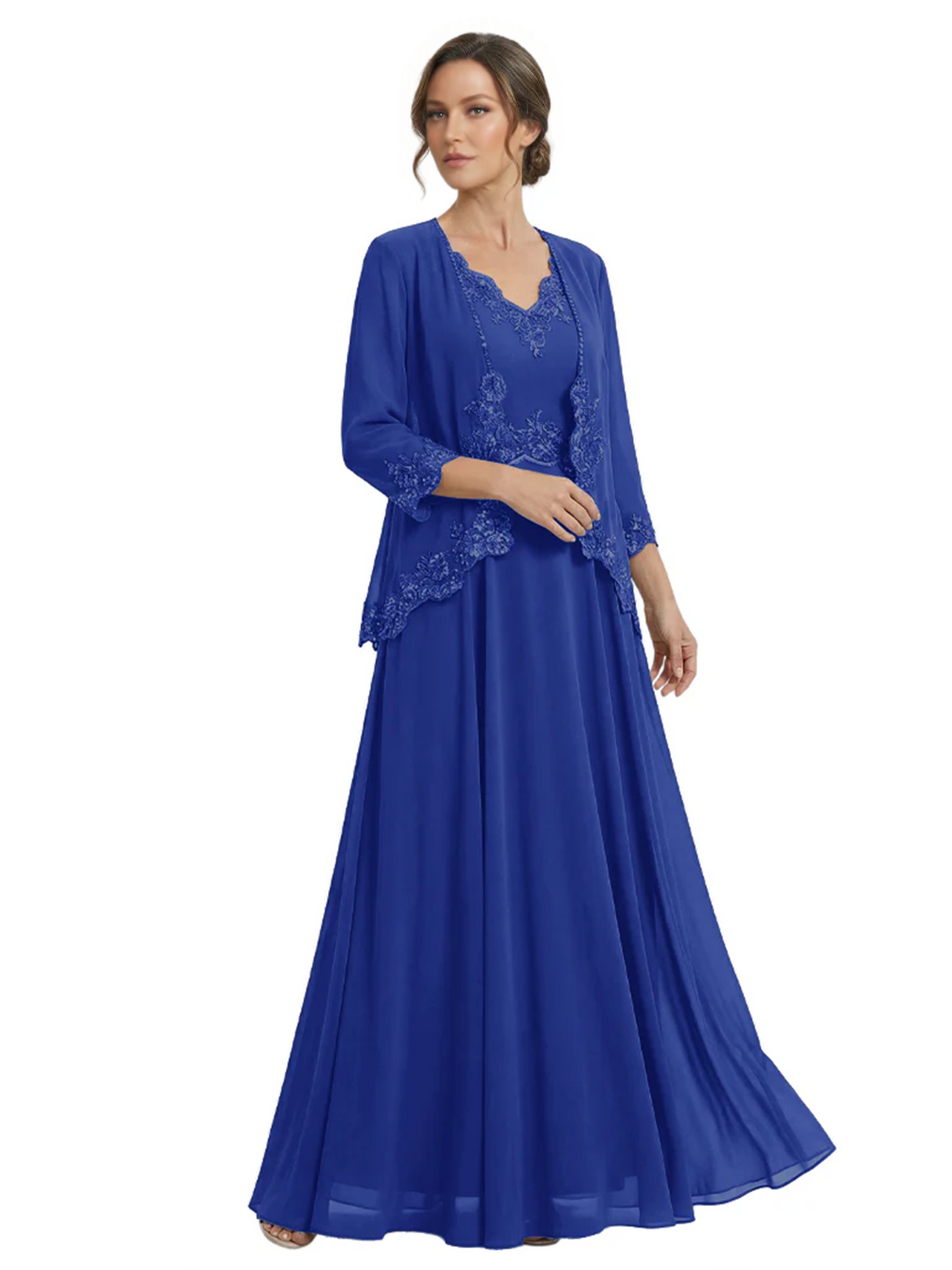 Plus Size A-line Chiffon 3/4 Sleeves Mother of the Brides Dresses Long Jacket Dress