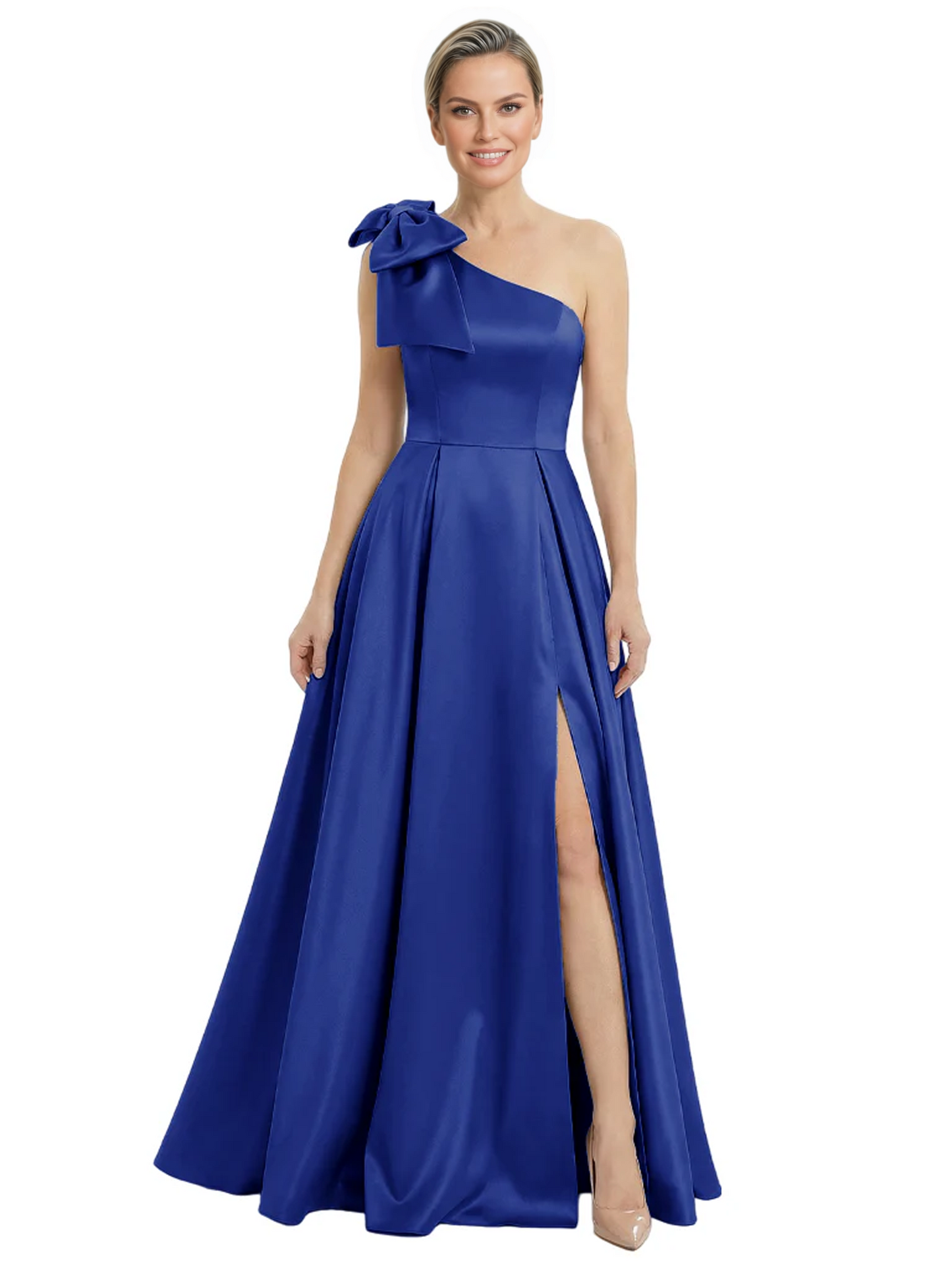 Luxury Bow Black Formal Dress One-Shoulder A-Line Gowns with Sexy Side Slit 2026