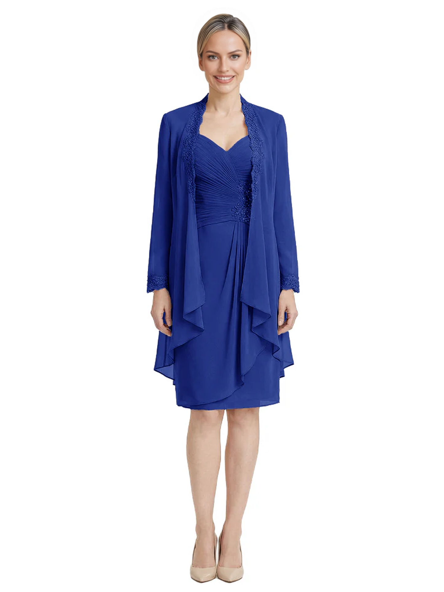 2PCS Knee Length Chiffon Mother of the Brides Dresses Short V-Neck